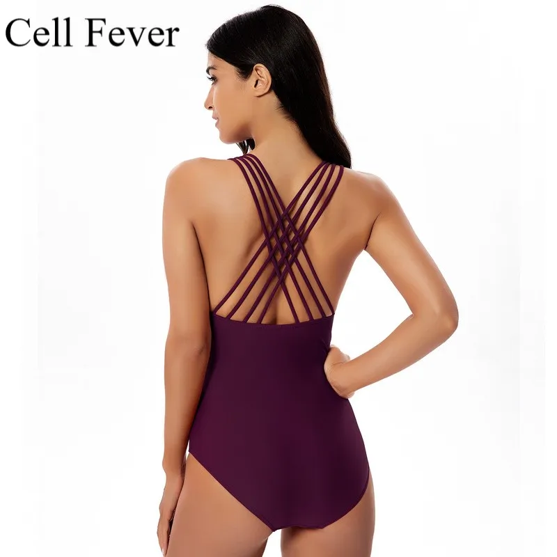 

Solid One-piece Swimsuit Women V Neck Back Cross Bandage Sexy Bodysuits Monokini Swimming Suit 2019 Bathing Suits Swimwear S-2XL
