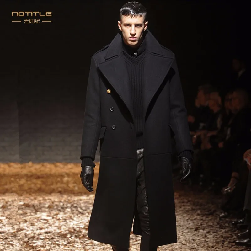 S-XXXL! Зимняя мужская одежда коммерческое шерстяное пальто Верхняя одежда ультра длинный абзац мужской черный кашемировый шерстяной Тренч