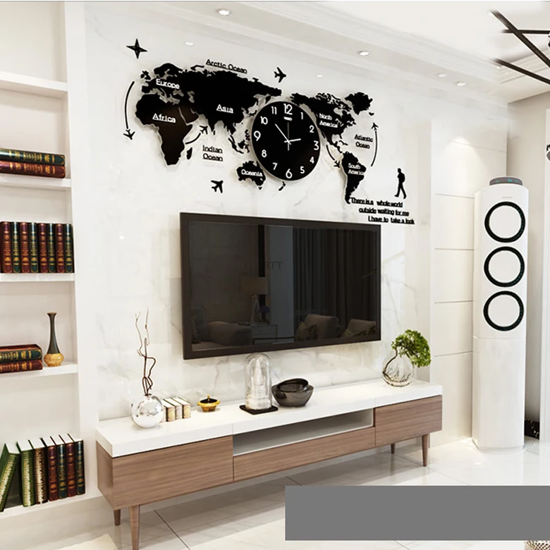 

World Map Wall Clocks Large Modern Design 3D Digital Glow In Dark Hanging Silent Wall Clocks Mute Acrylic Unique Watch Clocks