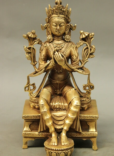 

dr610 10" Tibet Brass Buddhism Maitreya Buddha Bronze Tara Kwan-Yin Goddess Statue