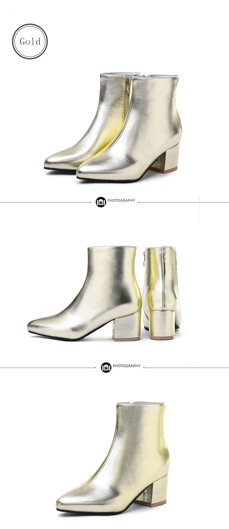 RQFF Brand Winter Boots Women With Box Big size 34-43 Shoes Woman 6CM Heel Ankle Boot Female Footwear Gold Leather Ladies Shoe (19)