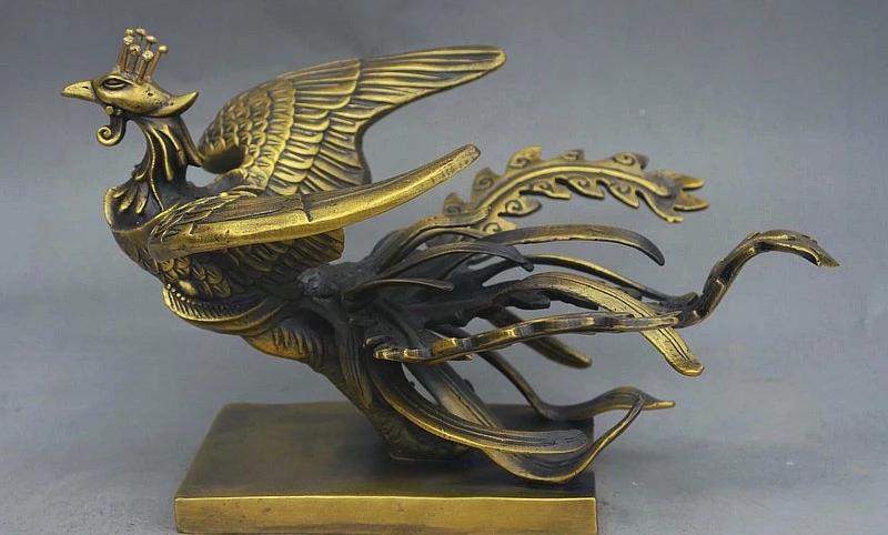 

11" China Royal Folk FengShui Bronze Auspicious Wealth Fly Bird Phoenix Statue
