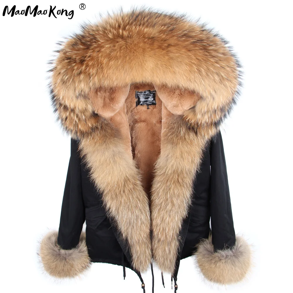 MaoMaoKong женская короткая зимняя куртка с натуральным лисьим мехом, меховые парки на подкладке, меховое пальто