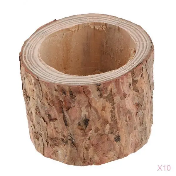 10PCS Nature Tree Branch Mini Flowerpot Planter Storage Wooden Tea Light Candle Holders for Home Garden Office Decoration