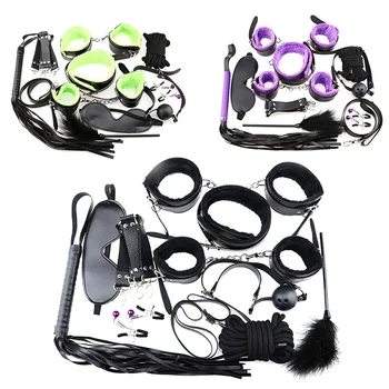 10PCS sex Toys tools Kit BDSM bandage restraints Belt Sets sex game for couples Fetish SM slave Gags handCuffs flogger whips 6