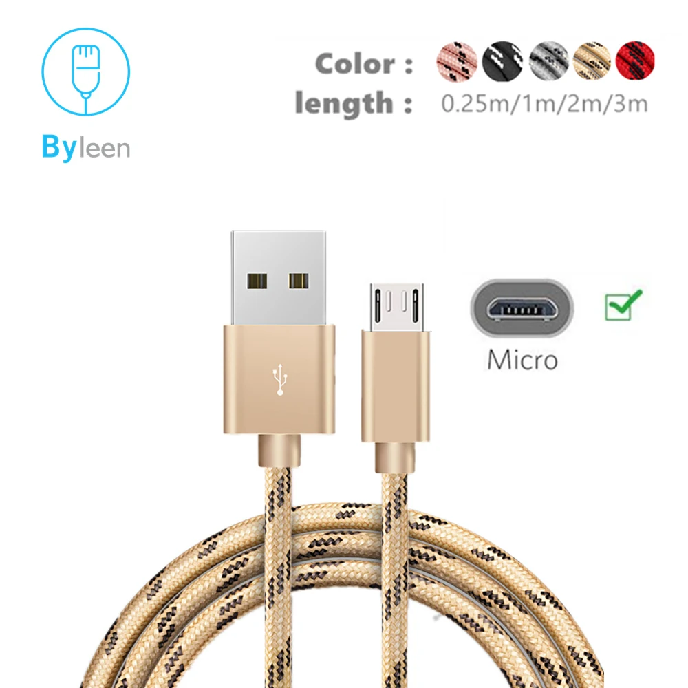 2 м 3 м длинный Micro USB кабель для samsung Galaxy E7 E5 A7 A5 A3 J7 J5 / кабели быстрой зарядки для Xiaomi redmi 4X NOTE 5 - Цвет: Золотой