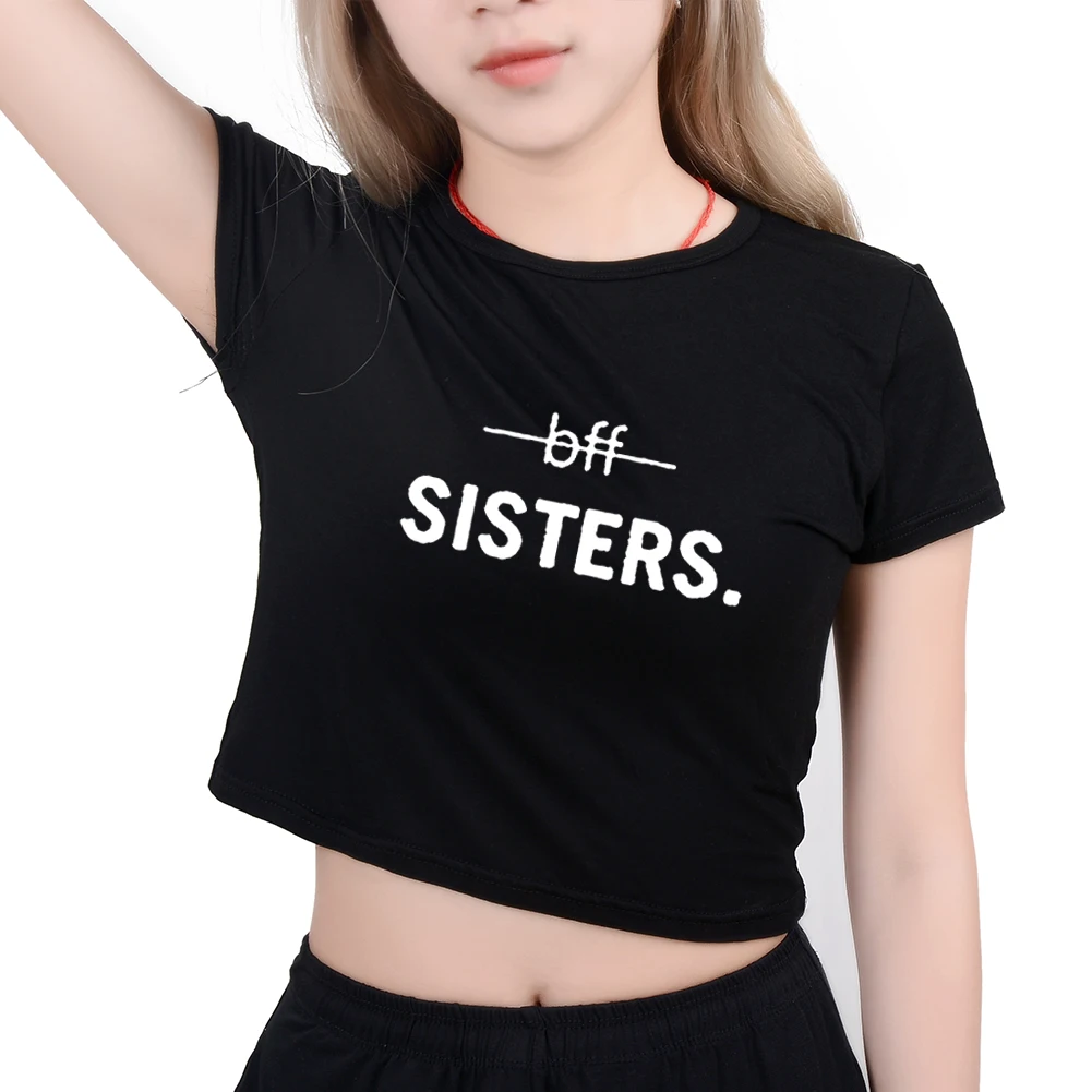 BFF Sister/Модные женские футболки с принтом «Лучший Друг», свободные безрукавки, короткие футболки с круглым вырезом и надписью, укороченные топы для женщин
