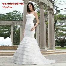 Hot Sale Elegant Custom Made Chiffon Strapless Bridal Gown Floor Length Pleat Wrap Mermaid White Wedding Dresses 2017