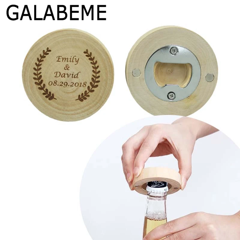 Galabeme пользовательское имя Дата логотип деревянная открывалка для бутылок холодильник магнит свадебные сувениры и подарки свадебные подарки для гостей