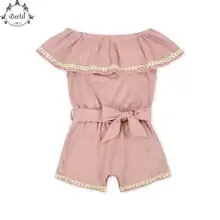 

Summer Baby Girls Clothes Ruffle Big Collar Kids Jumpsuit 2018 Fashion Pleuche Kids Children Clothes with Bow