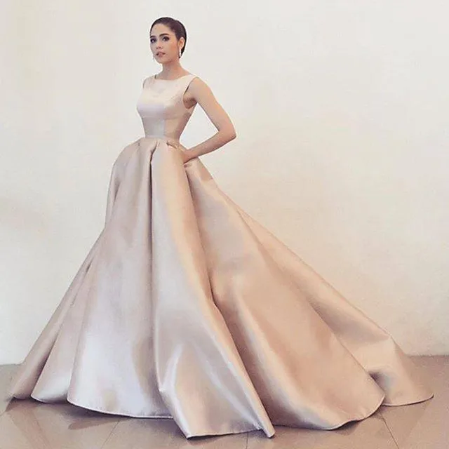 Modern Elegant Long White Satin Evening Dresses Formal Dress Scoop Modern Elegant Long White Satin Evening Dresses Formal Dress Scoop Ball Gowns Party Gown Custom Made