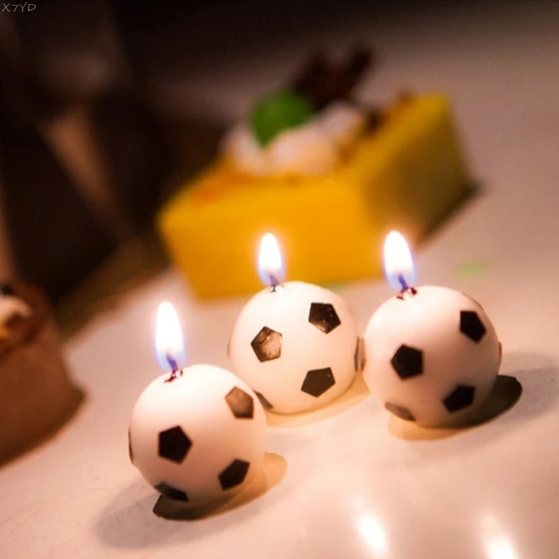 3Pcs Soccer Ball Football shape happy birthday candle cake decorating