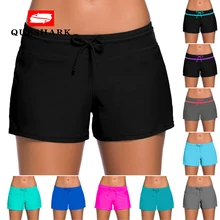 Эластичные однотонные женские плавки для плавания, сексуальные шорты для серфинга, штаны с регулируемой талией, купальный костюм, пляжные шорты для плавания