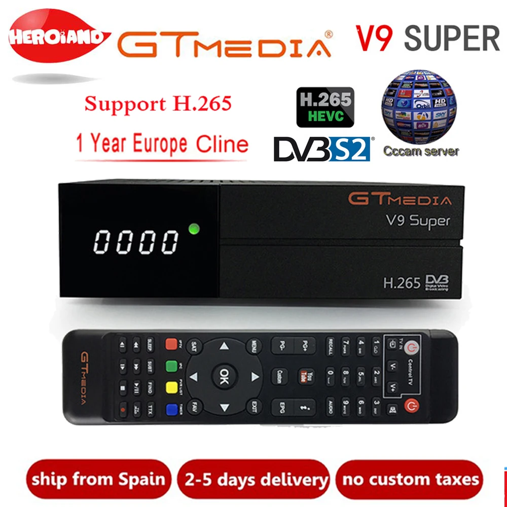 

GT Media V9 Super DVB-S2 Freesat Satellite Receiver H.265 built-in WIFI+1 Year Europe Spain Clines TV Box New version of V8 NOVA