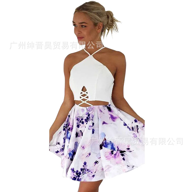 

2019 summer new tube top strapless backless print dress