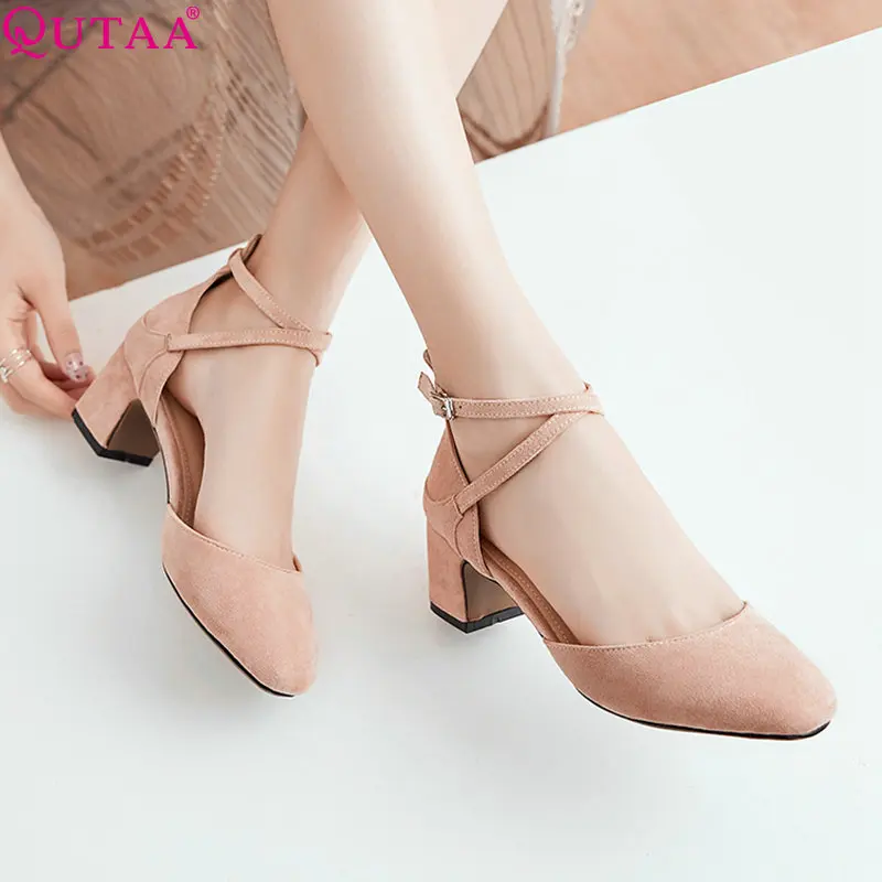

QUTAA 2020 Women Pumps Women Shoes Square High Heel Square Toe Elegant All Match Fashion Out Door Ladies Pumps Size 34-43