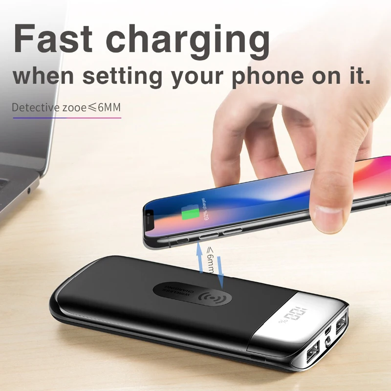 HOT SALE Double USB QI Wireless Charger Power Bank 10000mah Wireless Charger for IPhone 8 8plus X Millet External Battery