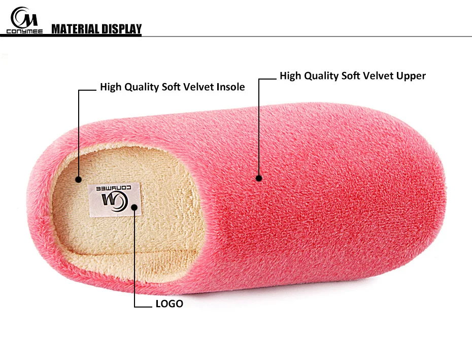 CONYMEE/; обувь на плоской подошве; женские домашние тапочки; Terlik; мягкая бархатная женская зимняя обувь; zapatos mujer; большие размеры; теплые пушистые тапочки розового цвета