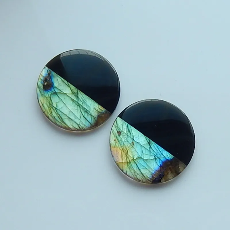 Natural Labradorite with obsidian round shape fashion Semi precious