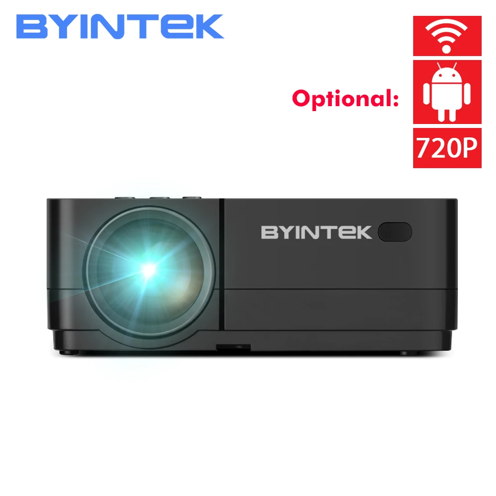 BYINTEK K7 الروبوت الذكية واي فاي LED البسيطة المحمولة فيديو HD العارض ل فون باد كمبيوتر لوحي (تابلت) وهاتف ذكي لعبة 1080 P المسرح المنزلي