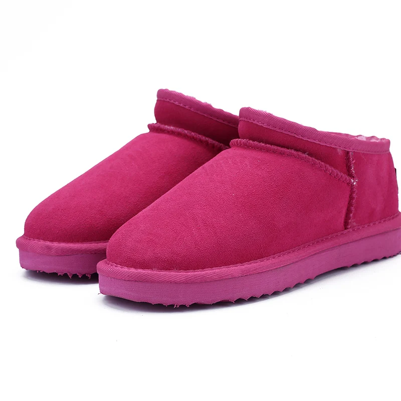 HABUCKN/женские зимние ботинки в классическом австралийском стиле; зимние теплые кожаные ботинки на плоской подошве; водонепроницаемые ботильоны высокого качества; большие размеры - Цвет: Rose Red