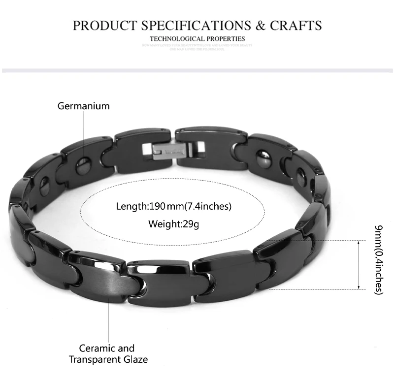 9 мм Гладкий био Ele мужской ts энергетический керамический браслет, браслет для влюбленных, магнитный германий, цепочка для здоровья, Шарм для женщин и мужчин, ювелирное изделие, подарок