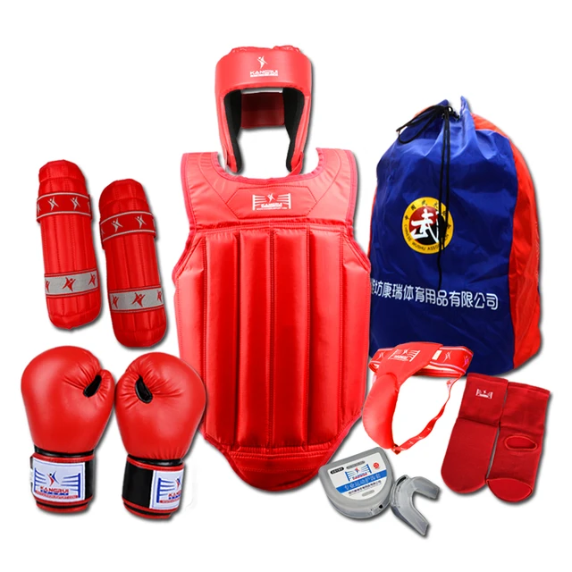 Sanda full set 8pcs protector Taekwondo Karate Sport shin guard helmet