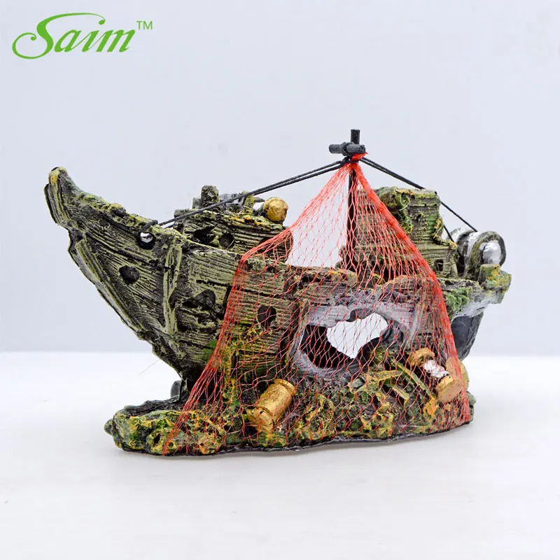 Saim Aquarium Ship Decoration Resin Wreck Sunk Ship Aquarium Ornament Sailing Boat Destroyer Fish Tank Tank Aquarium Decoration