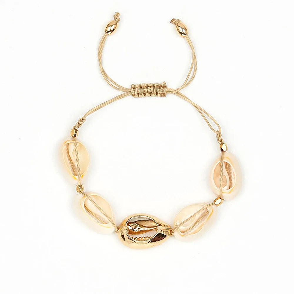

Bohemian Style Women Alloy Bracelet Adjustable Sea Shell Bracelets Beads Woven Shell Bangles Wrist Jewelries Fashion