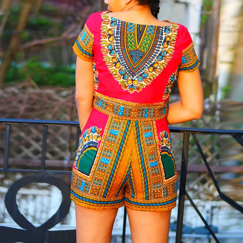 Комплект из двух предметов Для женщин африканская Дашики печать короткий рукав
