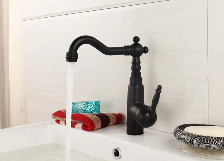 Медный Черный кран, черный бронзовый кран для раковины, смеситель для ванной комнаты, 360 Поворотный носик, крепление для горячей и холодной воды ZR365 - Цвет: Black Bronze