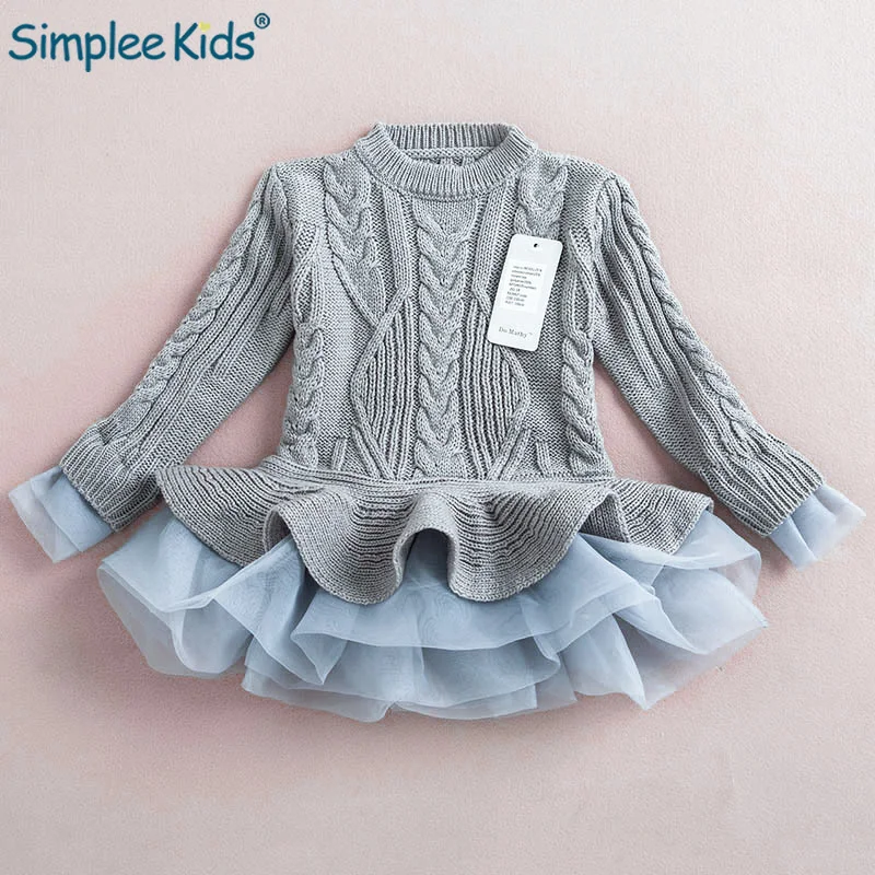 Simplee Kids/ г. Весенние платья-свитера для девочек; платья для девочек; красивый теплый пуловер; вязаная верхняя одежда; нарядное кружевное платье