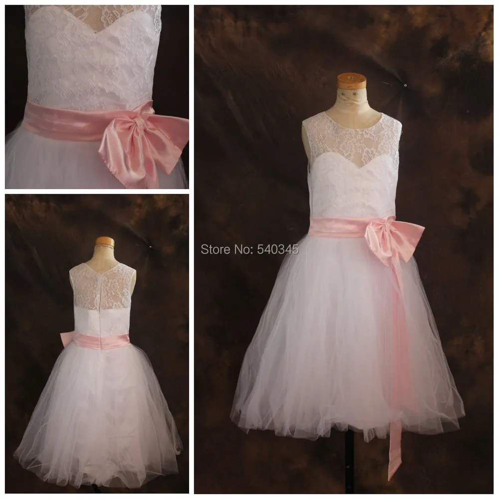 Романтические кружевные красивые розовые платья с бантом для девочек на свадьбу по низкой цене, пышные платья для девочек