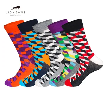 

Diamond Pattern Happy Socks Of High-Quality US9-13 Colorful Breathable Funny Combed Cotton Socks 5Pairs/Lot