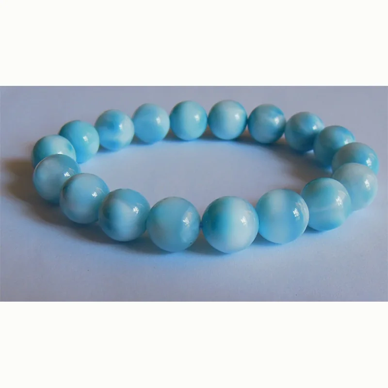 Discount Wholesale High Quality Natural Genuine Blue Larimar Stretch Bracelet Round Jewelry beads 10mm