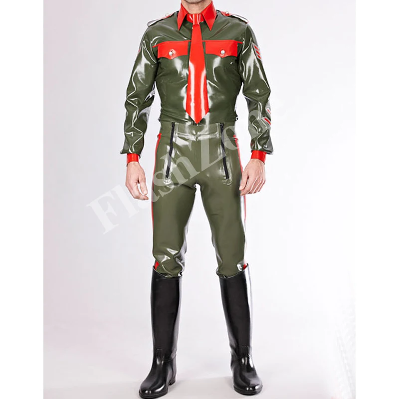 

Free shipping!! Men army uniform latex tops+trousers(not including tie&boots)