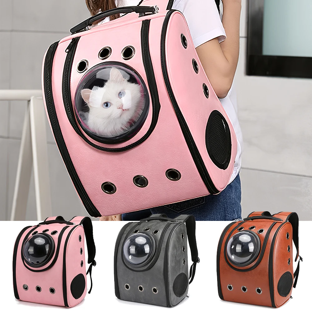 

Cat Dog Carrying Cages Pet Carrier Backpack Capsule Dog Carrier PU Leather Transparent Cover Pet Bag for Outdoors Pet Supplies