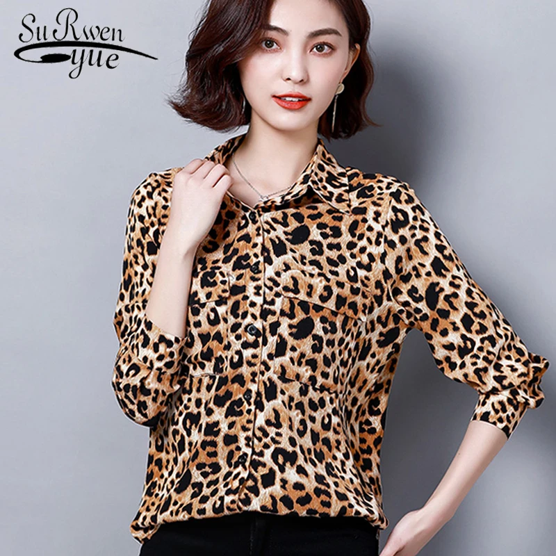 new women tops and blouse vintage pullover long sleeve leopard o-neck women's blouse OL casual lady shirt blusas 5466 50