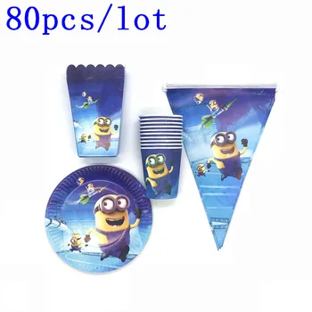 

80Pcs Minions Theme Kids Favors Tablecloth Happy Birthday Party Minions Decoration Paper Plates moana Cups Baby Shower Supplies