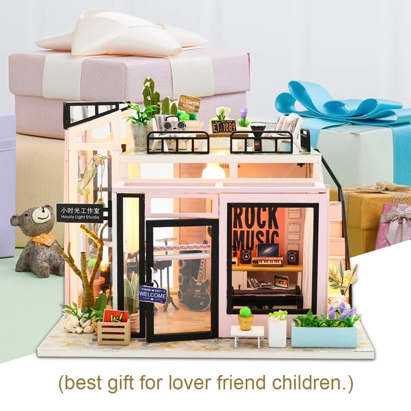 Diy кукольный домик деревянные кукольные домики Миниатюрный Кукольный дом мебель комплект музыка светодиодные игрушки для детей подарок на день рождения