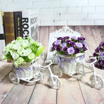 

2018 Motorcycle Design Tricycle White Flower Basket DIY Plastic Flower Plant Wedding Container For House Decoration