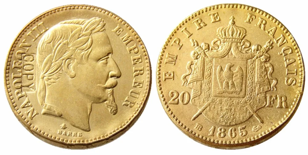 

France 20 Franc 1865B Gold Plated Copy Coin