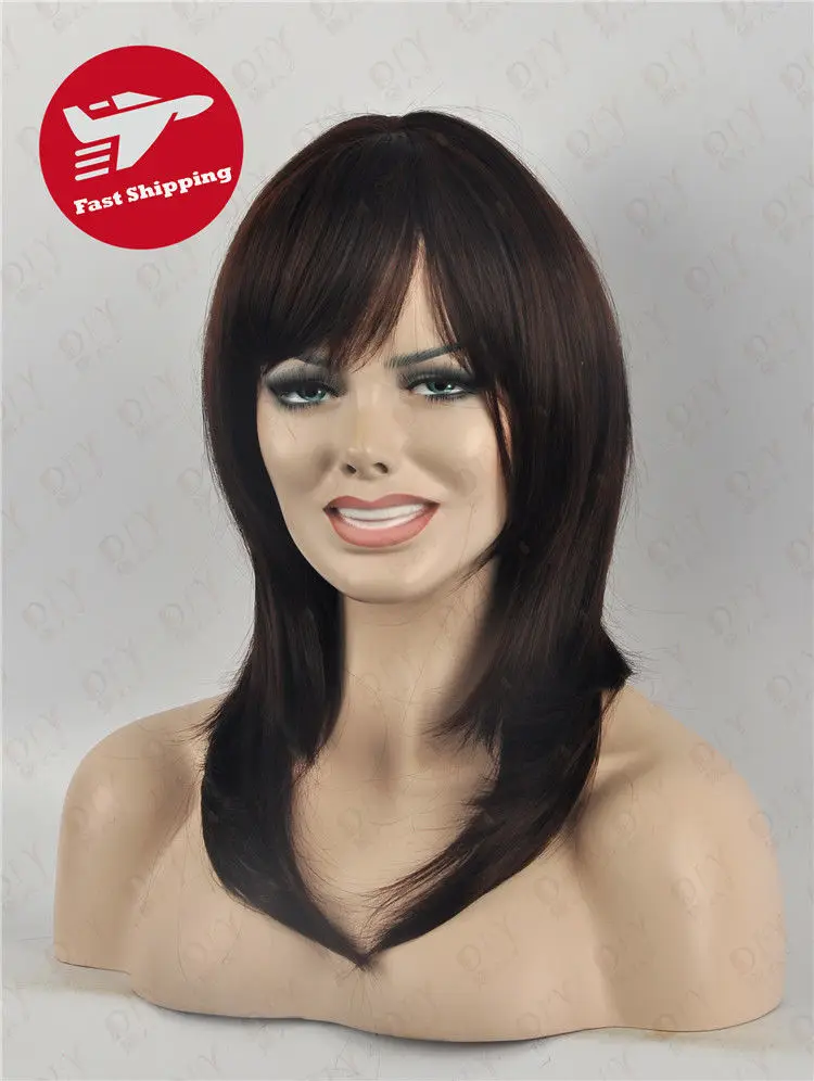 

shun wig.01925 Fastshipping Long Black Brown Natural Wavy Fashion Women Heat Resistant Wig Cosplay Hair