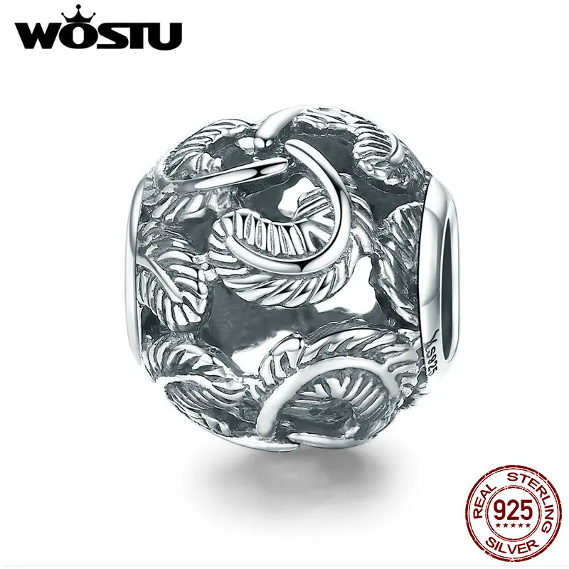 

WOSTU 925 Sterling Silver Openwork Feathers Charm fit Original DIY Beads Bracelet Bangle Vintage Jewelry Making Gift DXC810