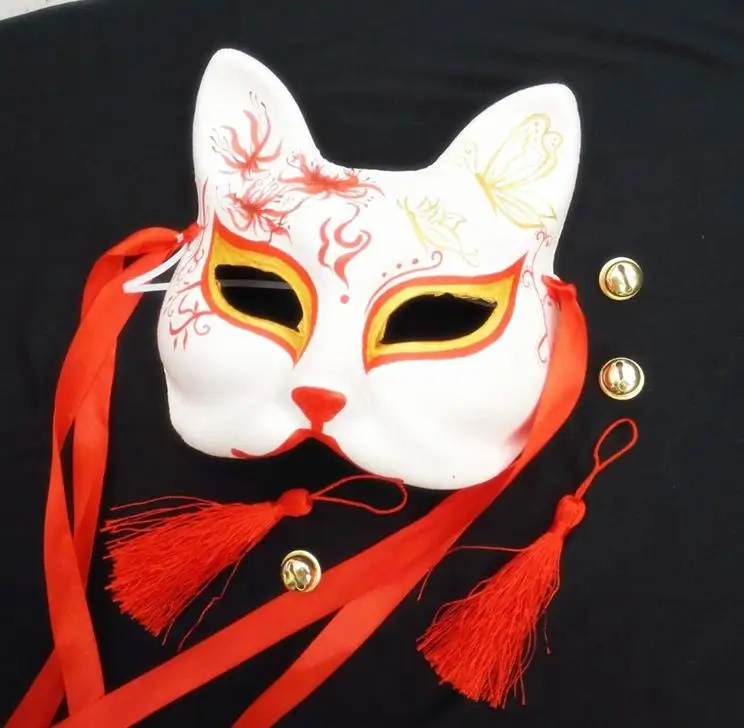

Japanese Anime Upper Half Face Hand-Painted Fox Mask Cat Mask Kitsune Cosplay Masquerade for Noh Party Halloween Carniva