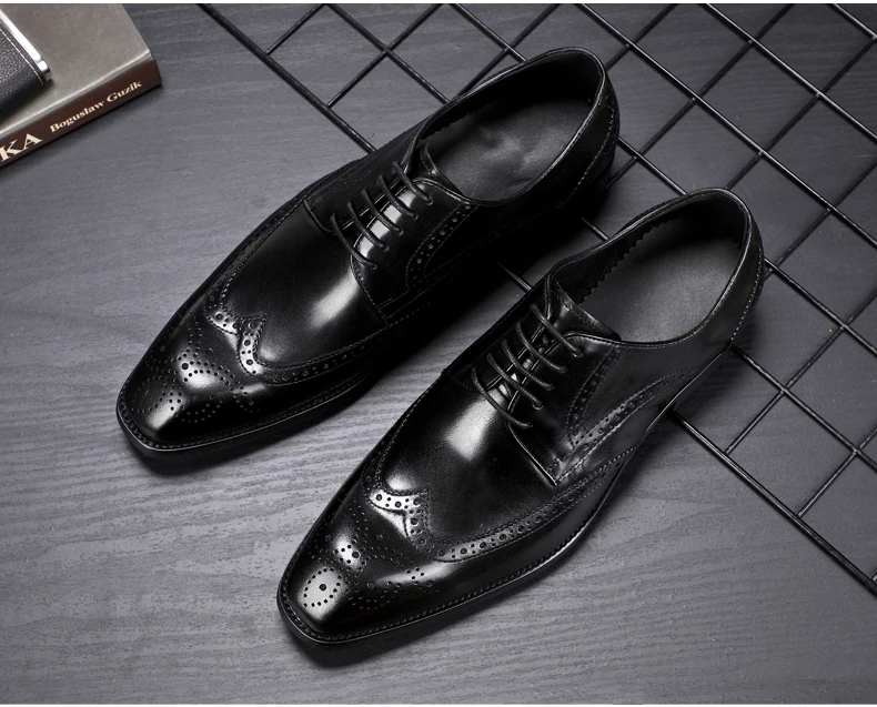Men's Leather Casual Shoe Mens Genuine Leather Oxfords Shoe Office Casual Leather Shoes Men Brogue Lace-up Oxford Shoes For Men (4)