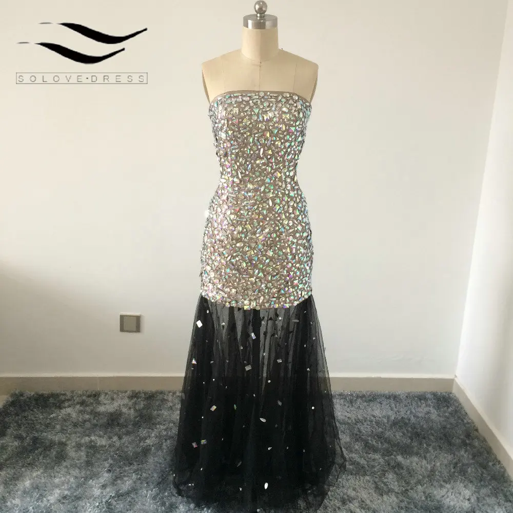 Solovedress пикантные бисером без бретелек бусины и Krystal платье для выпускного вечера тюль русалка формальное платье 2018 vestido de festa longo (RP01)