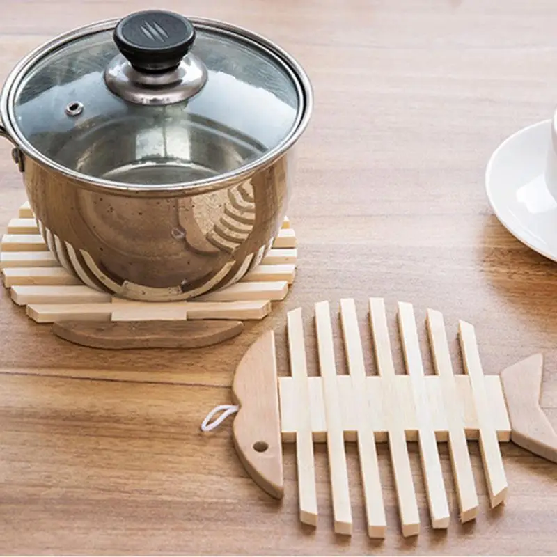 

NEW Wooden Bamboo Table Mat Heat Pad Insulated Kitchen Insulation Mats Apple Fish Shaped