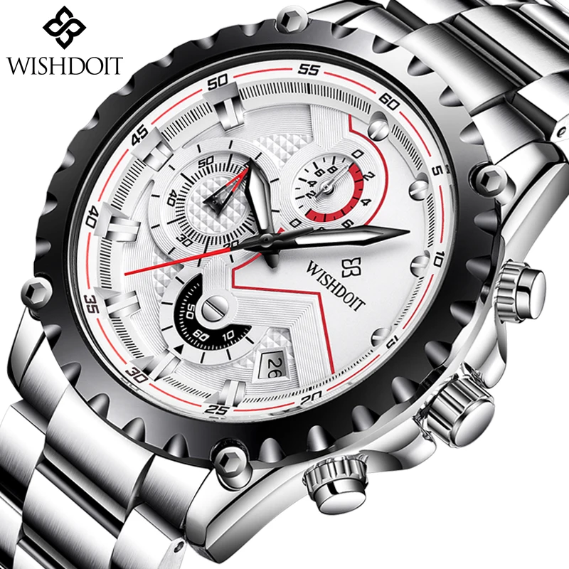

WISHDOIT Men's Military Sports Watch Men's Watch Top Brand Luxury Stainless Steel Waterproof Quartz Watch Relogio Masculino+Box