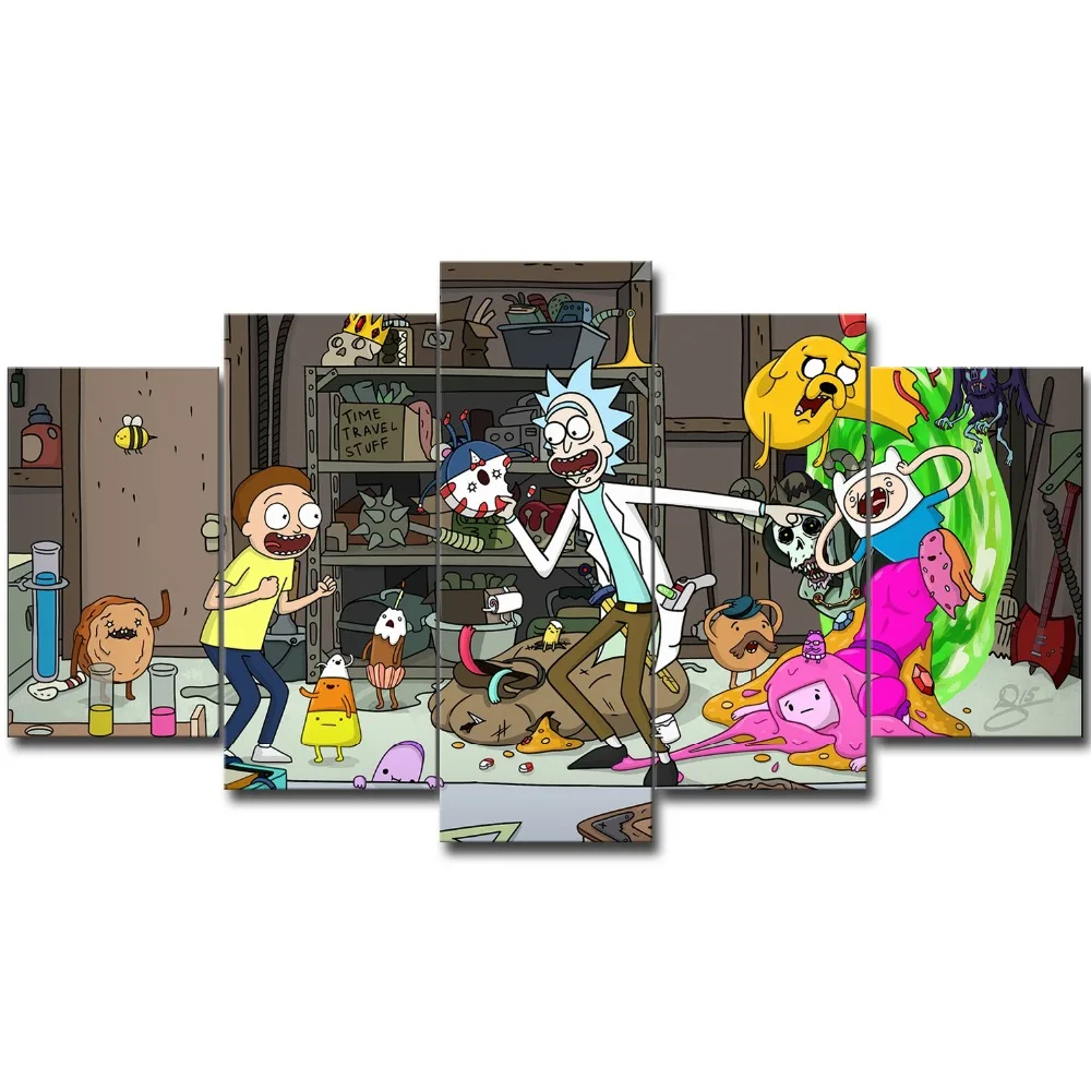 5 Panels Canvas Painting Rick Morty Poster Wall Art Modern Home Picture